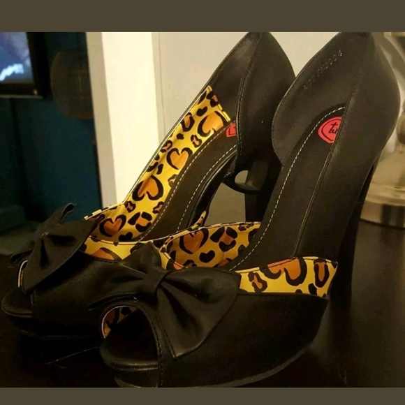 T.U.K Shoes - **CLEARANCE** TUK leopard print bow peep toe heels